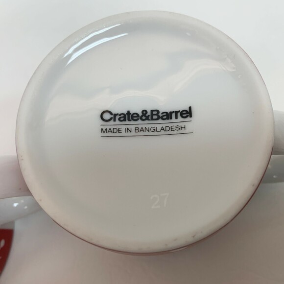 Crate & Barrel Cups Red White Snow Snowman Porcelain Made in Bangladesh Lot of 2 - Picture 8 of 8